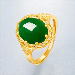 椭圆蛋形玉髓戒指 镶玉满天星闪耀戒指和田玉镶嵌 活口镀黄金女戒