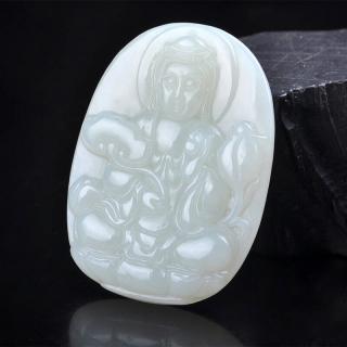 玉铂利 和田玉观音吊坠 男款新疆青白料如意保平安白玉玉器挂件玉牌牌